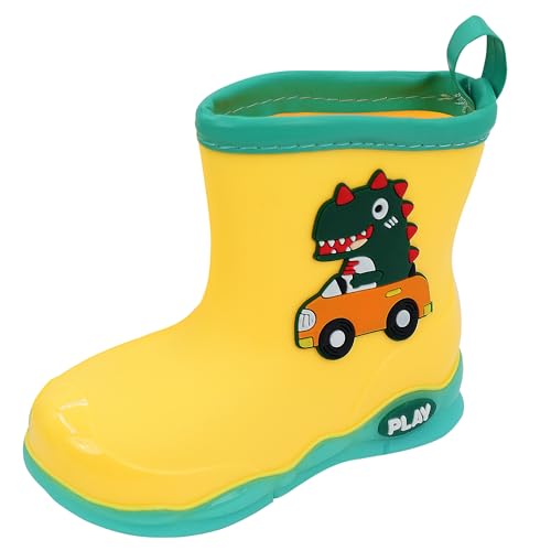 Maeau Kinder Gummistiefel Mädchen Jungen 28 EU Regenstiefel Kinder Regenschuhe Wasserdicht Jungen Gummistiefel Rutschfest Mädchen Gelb EVA Gummistiefel Dinosaurier Federleicht Licht Stiefel Weich von Maeau