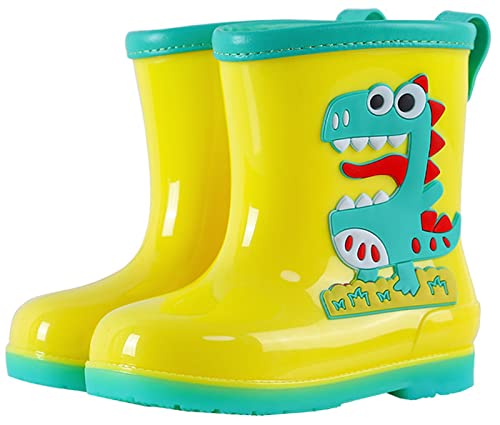 Maeau Kinder Gummistiefel Mädchen Jungen 32/33 EU Regenstiefel Kinder Regenschuhe Wasserdicht Jungen Gummistiefel Rutschfest Mädchen Gelb EVA Gummistiefel Dinosaurier Federleicht Licht Stiefel Weich von Maeau