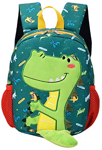 Maeau Kindergartenrucksack Mädchen Jungen Kindergartentasche Cartoon Kinderrucksack mit Brustgurt Vorschulrucksack Schultasche Kindergarten Kleinkind Rucksack Dinosaurier Rucksäcke Tiere Grün Groß von Maeau