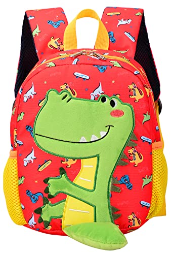 Maeau Kindergartenrucksack Mädchen Jungen Kindergartentasche Cartoon Kinderrucksack mit Brustgurt Vorschulrucksack Schultasche Kindergarten Kleinkind Rucksack Dinosaurier Rucksäcke Tiere Rot Groß von Maeau