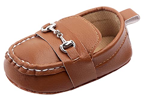 Maeau Krabbelschuhe Baby Jungen 0 6 Monate Flache Schuhe Leder Baby Mädchen Braun Lauflernschuhe Weiche Sohle Hausschuhe Rutschfest Babyschuhe für Jungen Lederschuhe Kleinkind Mokassins Lederpuschen von Maeau