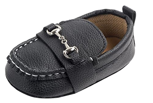 Maeau Krabbelschuhe Baby Jungen 0 6 Monate Flache Schuhe Leder Baby Mädchen Schwarz Lauflernschuhe Weiche Sohle Hausschuhe Rutschfest Babyschuhe für Jungen Lederschuhe Kleinkind Mokassins Lederpuschen von Maeau