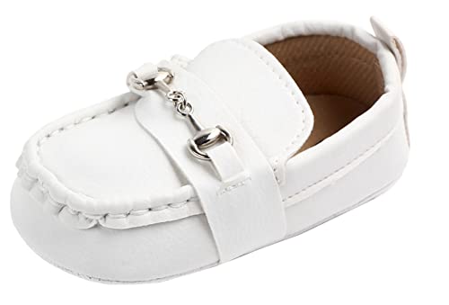 Maeau Krabbelschuhe Baby Jungen 12 18 Monate Flache Schuhe Leder Baby Mädchen Weiß Lauflernschuhe Weiche Sohle Hausschuhe Rutschfest Babyschuhe für Jungen Lederschuhe Kleinkind Mokassins Lederpuschen von Maeau