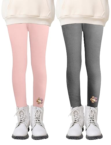 Maeau Leggings Gefüttert Mädchen 4 Jahre 110 Winter Dicke Thermo Leggings Fleece Lange Warme Hosen Blume Kinder Mädchen Rosa Thermohose Baumwolle Einfarbig Grau Thermoleggins für Mädchen Herbst von Maeau