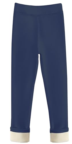 Maeau Leggings Gefüttert Mädchen 7 8 Jahre 140 Winter Dicke Thermo Leggings Fleece Lange Warme Hosen Kinder Mädchen Marineblau Thermohose Baumwolle Einfarbig Thermoleggings für Mädchen Kleinkind von Maeau