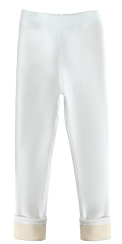 Maeau Leggings Gefüttert Mädchen 7 8 Jahre 140 Winter Dicke Thermo Leggings Fleece Lange Warme Hosen Kinder Mädchen Weiß Thermohose Baumwolle Einfarbig Thermoleggings für Mädchen Kleinkind Herbst von Maeau