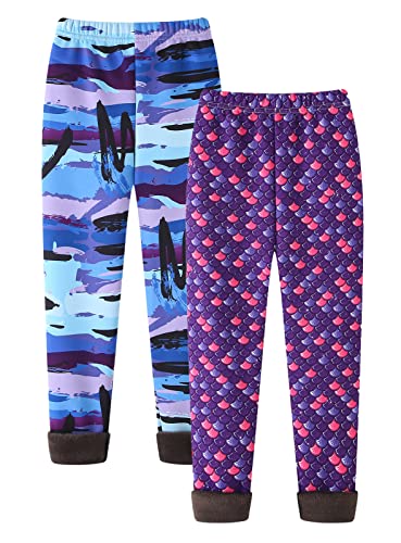 Maeau Leggings Gefüttert Mädchen Winter Dicke Thermo Leggings Fleece Lange Warme Hosen Kinder Mädchen Thermohose Baumwolle Bedruckte Thermoleggins Herbst Blau Violett Rot 6 7 Jahre 130 Fischschuppen von Maeau