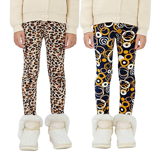 Maeau Leggings Gefüttert Mädchen Winter Dicke Thermo Leggings Fleece Lange Warme Hosen Kinder Mädchen Thermohose Baumwolle Bedruckte Thermoleggins Herbst Gelb 12 13 Jahre 160 Leopardenmuster von Maeau