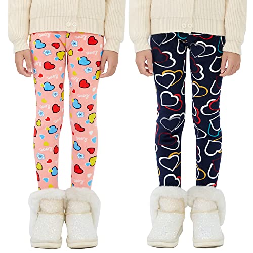 Maeau Leggings Gefüttert Mädchen Winter Dicke Thermo Leggings Fleece Lange Warme Hosen Kinder Mädchen Thermohose Baumwolle Bedruckte Thermoleggins für Mädchen Herbst Rosa Marineblau 8-9 Jahre 140 von Maeau