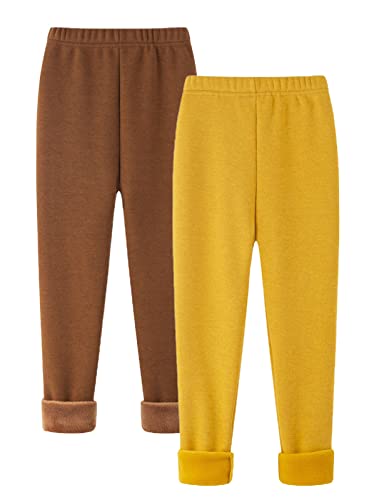 Maeau Leggings Gefüttert Mädchen Winter Dicke Thermo Leggings Fleece Lange Warme Hosen Kinder Mädchen Thermohose Baumwolle Einfarbig Thermoleggins für Mädchen Herbst Gelb Braun 6 7 Jahre 130 von Maeau