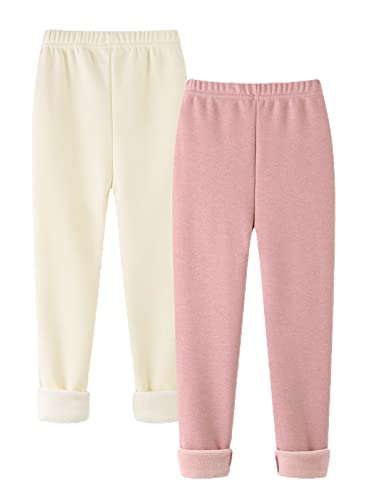 Maeau Leggings Gefüttert Mädchen Winter Dicke Thermo Leggings Fleece Lange Warme Hosen Kinder Mädchen Thermohose Baumwolle Einfarbig Thermoleggins für Mädchen Herbst Rosa Beige 5 Jahre 120 von Maeau