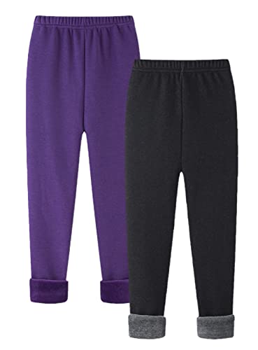 Maeau Leggings Gefüttert Mädchen Winter Dicke Thermo Leggings Fleece Lange Warme Hosen Kinder Mädchen Thermohose Baumwolle Einfarbig Thermoleggins für Mädchen Herbst Schwarz Violett 5 Jahre 120 von Maeau