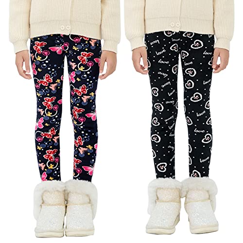 Maeau Leggings Gefüttert Mädchen Winter Dicke Thermo Leggings Schmetterling Fleece Lange Warme Hosen Kinder Mädchen Thermohose Baumwolle Bedruckte Thermoleggins Herbst Schwarz 12 13 Jahre 160 Herzen von Maeau