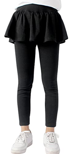 Maeau Leggings mit Rock Mädchen 10 11 12 Jahre Lang Slim FIt Hose Baumwolle Stretch Schwarz Lange Leggings mit Rock Ausgestellt Plissee Kinder Leggings Elastisch Sport 150 Frühling Herbst Hosenrock von Maeau