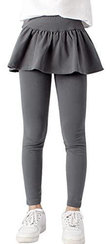 Maeau Leggings mit Rock Mädchen 9 10 Jahre Lang Slim FIt Hose Baumwolle Stretch Grau Lange Leggings mit Rock Ausgestellt Plissee Kinder Weiche Leggings Elastisch Sport 140 Frühling Herbst Hosenrock von Maeau