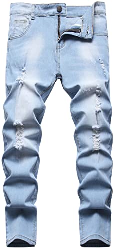 Maeau Lochjeans Kinder Jungen Denim Hose Teenager Destroyed Jeans Hosen Schlank Gerade Jogginghose Klassische Workwear Jeans Stretch Y2K Jeanshosen Ripped Distressed Kinderhose 8 Jahre von Maeau