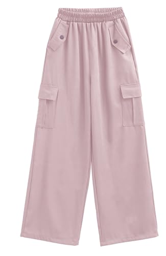 Maeau Mädchen Hose Kinder y2k Cargohose Gerades Bein Jogginghose Baggy Lässige Hose Elastischer Bund Kinderhose Wide Leg Trousers Arbeitshose 146-152 von Maeau