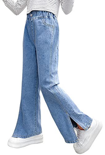 Maeau - Mädchen Jeans Wide Leg Jeans Baggy Hose Mode Freizeithose Kinder Jeanshose Mid Waisted Loose Straight Jeans mit Taschen Alter 5-14 Jahre, Blau 1, 12-13 Jahre von Maeau