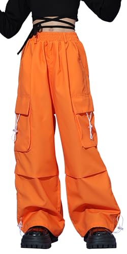 Maeau Mädchen Jogginghose Locker Lange Cargohose Elastisch Baggy Hose Gerade Jogger Sporthose Hoher Taille Fallschirmhosen mit Taschen Streetwear 152-158 von Maeau