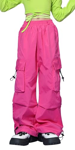 Maeau Mädchen Jogginghose Locker Lange Cargohose Elastisch Baggy Hose Gerade Jogger Sporthose Hoher Taille Fallschirmhosen mit Taschen Streetwear 152-158 von Maeau