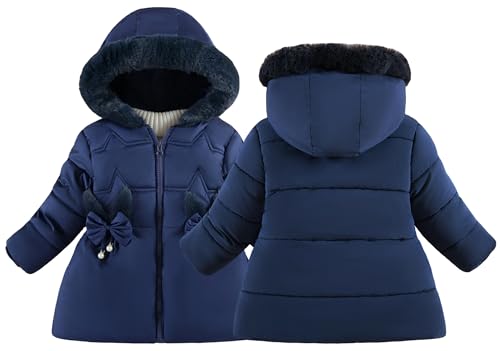 Maeau Mädchen Steppjacke Kleinkind Thermo Daunenjacke Innenfutter Winter Kapuzenmantel Verdickter Gefütterte Winterjacke mit Kapuze Puffermantel Fleecejacke 3-4 Jahre von Maeau