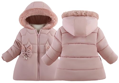 Maeau Mädchen Steppjacke Kleinkind Thermo Daunenjacke Innenfutter Winter Kapuzenmantel Verdickter Gefütterte Winterjacke mit Kapuze Puffermantel Fleecejacke 3-4 Jahre von Maeau