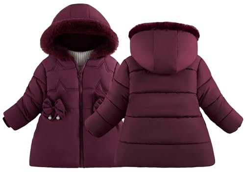 Maeau Mädchen Steppjacke Kleinkind Thermo Daunenjacke Innenfutter Winter Kapuzenmantel Verdickter Gefütterte Winterjacke mit Kapuze Puffermantel Fleecejacke 3-4 Jahre von Maeau