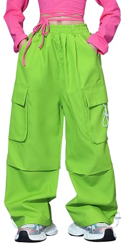 Maeau Mädchen Tanzhosen Kinder Hip Hop Pants y2k Baggy Cargohose High Waist Hippie Hose Jazz Tanz Hose Kordelzug Sweatpants mit Taschen 140-146 von Maeau