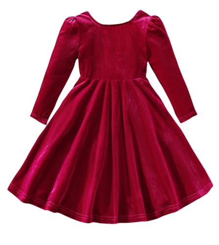 Maeau Mädchen Weihnachtskleid Kinder Fliege Festkleid Warm Langarm Samtkleid Festliches Prinzessinkleid Weihnachten Partykleid Plisseekleid Knielang Freizeitkleid 122-128 von Maeau