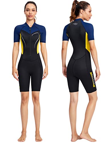 Maeau - Neoprenanzug für Damen, Tauchanzug, Herren, kurzärmelig, 1,5 mm, Neoprenanzug, Thermo-Badeanzug für Tauchen, Surfen, Wassersport, Gelb 1, XL von Maeau