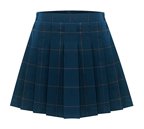 Maeau Plissee Rock Kurz Mädchen Schulmädchen Rock Kariert Faltenrock Tennis Schule Elastische Hohe Taille Kinder Kilt Tartan Minirock Skater mit Shorts Sommer Frühling Herbst Marineblau 10-11 Jahre von Maeau