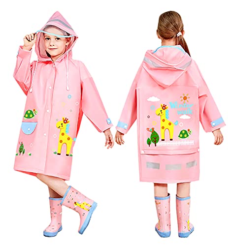 Maeau Regenponcho Mädchen Kinder 146-152 Regenjacke Regenmantel Kinder Wasserdicht Regencape Kinder Mit Aufbewahrungstasche Pink von Maeau