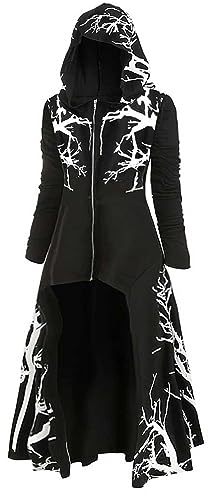 Maeau Renaissance Maxikleider Damen Gothic Halloween Kleid Steampunk Hexenkleid Unregelmäßiger Saum Robe Mittelalter Vintage Halloween Kleid Schnüren Lila Kapuzenkleid L von Maeau