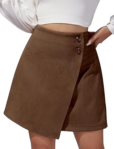 Maeau Rock Damen Schlitz Wildlederrock High Waist Herbst Minirock Damen Veloursleder Hüftrock Kurz Wildleder Bleistiftrock Metallknopf Braun Short Skirt Fauxsuede Elegant Partyrock S von Maeau