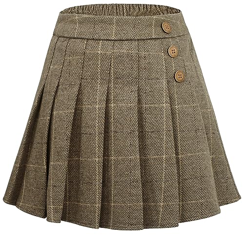 Maeau Rock Plissee Kurz für Mädchen 4 5 Jahre 120 Khaki Mini Rock Kariert Kinder Faltenrock Tennis Schule Röcke Tartan Elastische Taille Kilt Minirock Skater mit Shorts Schulmädchen Herbst Winter von Maeau
