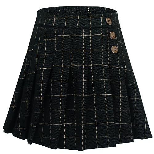 Maeau Rock Plissee Kurz für Mädchen 6 7 Jahre 130 Schwarz Mini Rock Kariert Kinder Faltenrock Tennis Schule Röcke Tartan Elastische Taille Kilt Minirock Skater mit Shorts Schulmädchen Herbst Winter von Maeau