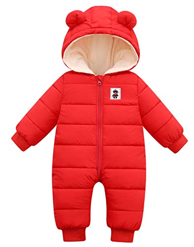 Maeau Schneeanzug Baby Winter Baby Winteranzug Mädchen Jungen Baby Overall Neugeborene 6-12 Monate Baby Kleidung Winter Strampler Jumpsuit Mit Kapuze Winter Spielanzug Rot von Maeau