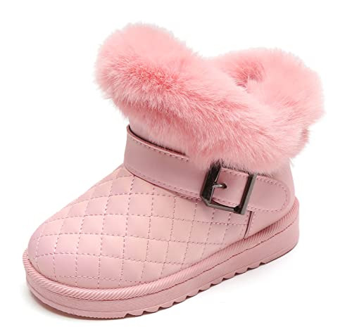 Maeau Schneestiefel Baby Mädchen Lederstiefel Gefüttert Kinder Mädchen Winterstiefel Schlupfstiefel Winterschuhe Wasserdicht Rutschfest Winter Stiefel Warm Schuhe Stiefeletten Boots Rosa Größe 19 von Maeau