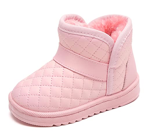 Maeau Schneestiefel Baby Mädchen Lederstiefel Gefüttert Kinder Mädchen Winterstiefel Schlupfstiefel Winterschuhe Wasserdicht Rutschfest Winter Stiefel Warm Schuhe Stiefeletten Boots Rosa Größe 21 von Maeau