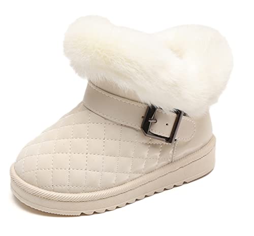 Maeau Schneestiefel Baby Mädchen Lederstiefel Gefüttert Kinder Mädchen Winterstiefel Schlupfstiefel Winterschuhe Wasserdicht Rutschfest Winter Stiefel Warm Schuhe Stiefeletten Boots Weiß Größe 19 von Maeau