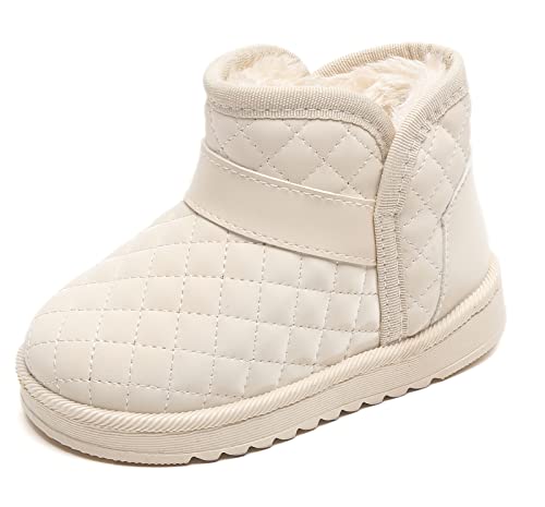 Maeau Schneestiefel Baby Mädchen Lederstiefel Gefüttert Kinder Mädchen Winterstiefel Schlupfstiefel Winterschuhe Wasserdicht Rutschfest Winter Stiefel Warm Schuhe Stiefeletten Boots Weiß Größe 21 von Maeau