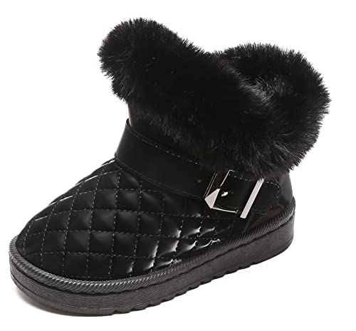 Maeau Schneestiefel Baby Mädchen Lederstiefel Gefüttert Kinder Winterstiefel Schlupfstiefel Jungen Winterschuhe Wasserdicht Rutschfest Winter Stiefel Warm Schuhe Stiefeletten Boots Schwarz Größe 27 von Maeau