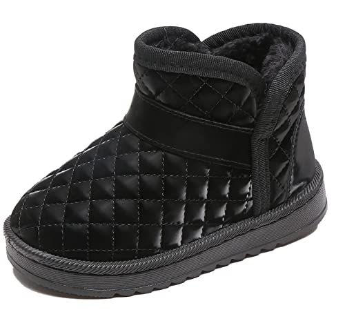 Maeau Schneestiefel Baby Mädchen Lederstiefel Gefüttert Kinder Winterstiefel Schlupfstiefel Jungen Winterschuhe Wasserdicht Rutschfest Winter Stiefel Warm Schuhe Stiefeletten Boots Schwarz Größe 27 von Maeau