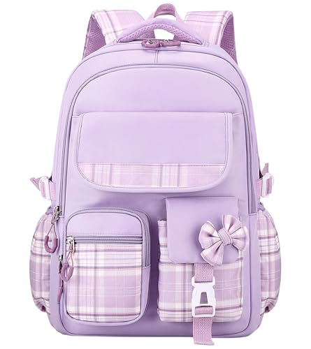 Maeau Schulrucksack Mädchen Teenager Kinderrucksack Kinder Mädchen Schultasche Grundschule Mädchen Rucksack Wasserdicht Schule Kawaii Wasserabweisend Schulranzen Schulkinder Jugendliche Junior Lila von Maeau