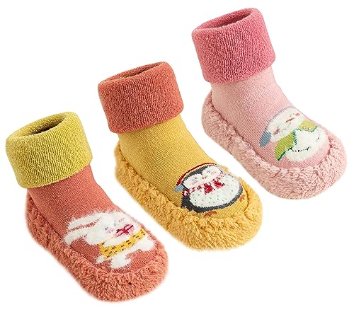 Maeau Socken Anti-Rutsch Baby Mädchen Baumwolle 12-18 Monate Schuhsocken Fleece Warme Socken Schuhe Winter Weiche Kleinkind Hüttenschuhe Gefüttert Neugeborene Plüsch Lauflernschuhe Rutschfeste 11 von Maeau