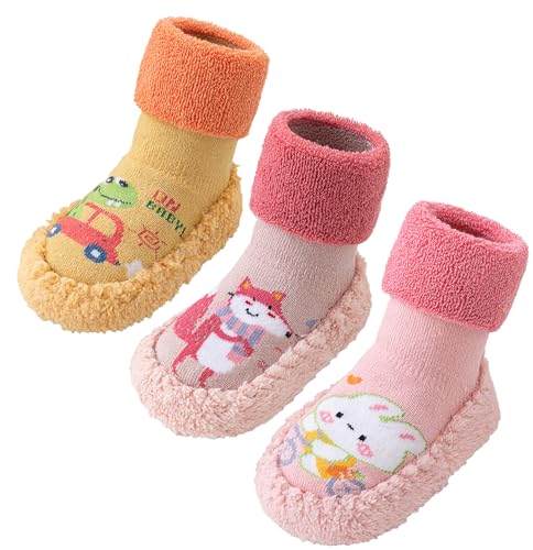Maeau Socken Anti-Rutsch Baby Mädchen Baumwolle 18-24 Monate Schuhsocken Fleece Warme Socken Schuhe Winter Weiche Kleinkind Hüttenschuhe Gefüttert Neugeborene Plüsch Lauflernschuhe Rutschfeste Gelb 16 von Maeau