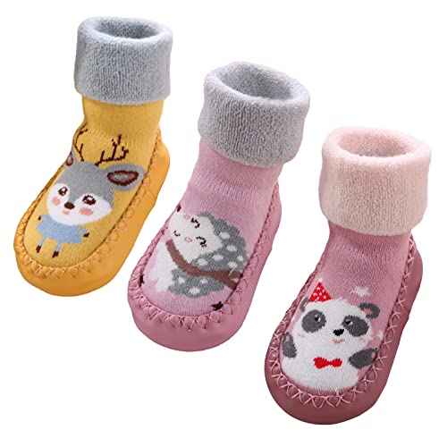 Maeau Socken Anti-Rutsch Baby Mädchen Baumwolle Schuhsocken Weiche Warme Socken Schuhe Baumwolle Winter Kleinkind Hüttenschuhe Gefüttert Neugeborene Plüsch Lauflernschuhe Rutschfeste 02 18-24 Monate von Maeau