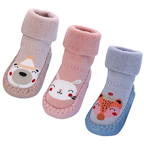 Maeau Socken Anti-Rutsch Baby Mädchen Baumwolle Schuhsocken Weiche Warme Socken Schuhe Baumwolle Winter Kleinkind Hüttenschuhe Gefüttert Neugeborene Plüsch Lauflernschuhe Rutschfeste 04 12-18 Monate von Maeau