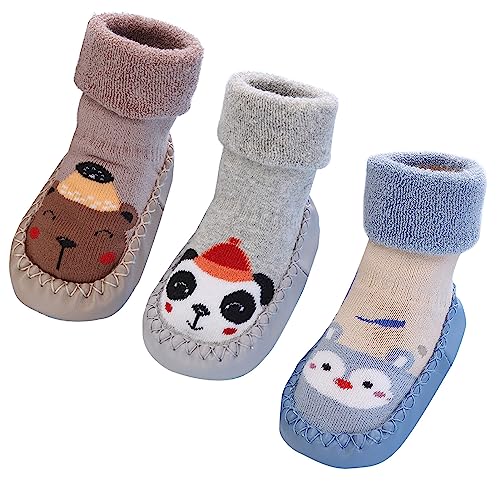 Maeau Socken Anti-Rutsch Baby Mädchen Baumwolle Schuhsocken Weiche Warme Socken Schuhe Baumwolle Winter Kleinkind Hüttenschuhe Gefüttert Neugeborene Plüsch Lauflernschuhe Rutschfeste 09 12-18 Monate von Maeau