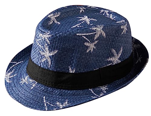 Maeau Strohhut Kinder Jungen Mädchen Panamahut Marineblau Sonnenhut Kleinkind Uv Schutz 2 3 Jahre Jazz Hut Kurze Krempe Cowboyhhut Stroh Mütze Strand Sommermütze Baby Fedora Trilby Hut Pork Pie Sommer von Maeau